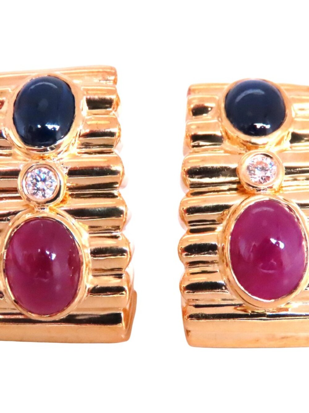 6ct Natural Sapphire Ruby Diamond Clip Earrings 18kt Gold*